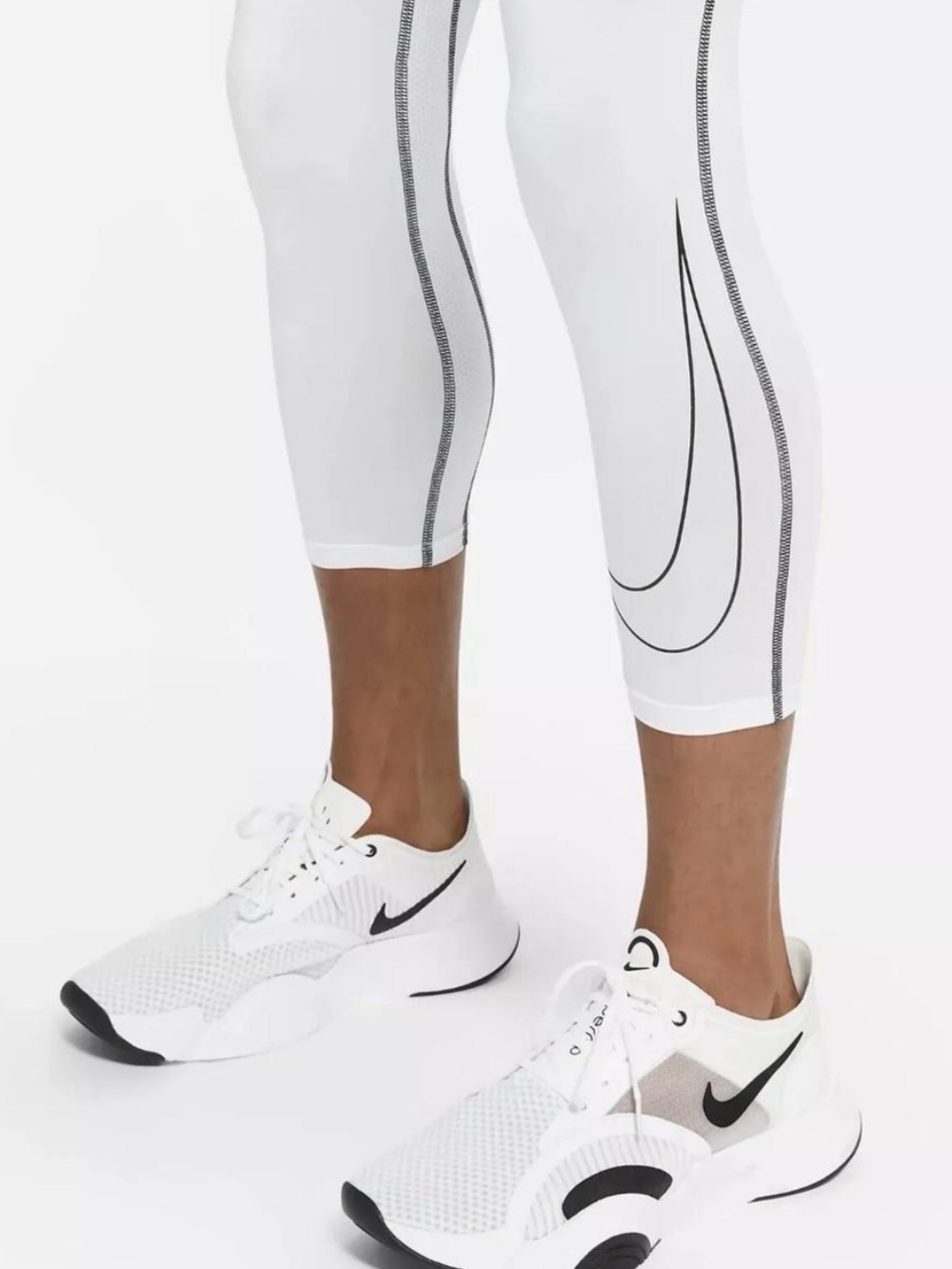 Nike Pro Dri-FIT Men’s 3/4 Training Tights White Black Size L NWT